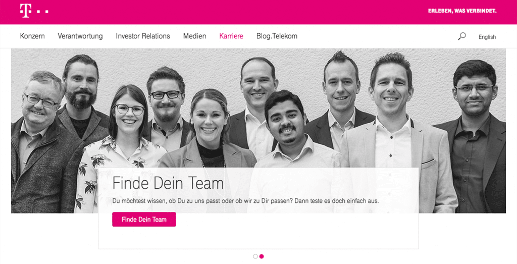 Screenshot der Karriereseite der deutschen Telekom