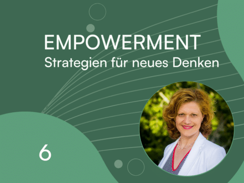 Titel "Empowerment" mit Untertitel "Strategien für neues Denken" und Bild einer Frau auf grünem Hintergrund.