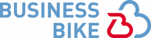 Logo von BusinessBike mit blauer Schrift und rotem Fahrrad-Symbol.
