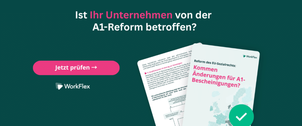 | Human Resources Manager Grafik mit Text über die A1-Reform der EU und einem Call-to-Action-Button für Unternehmen.