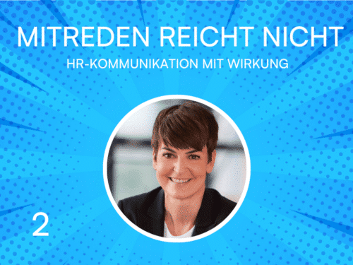 Grafik mit blauem Hintergrund, Text "MITREDEN REICHT NICHT", runde Porträtaufnahme einer Frau, Nummer 2 unten.