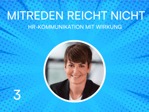 Blauer Hintergrund mit Punkten, Titel "MITREDEN REICHT NICHT", Bild einer Person in einem Kreis, Nummer 3 unten.